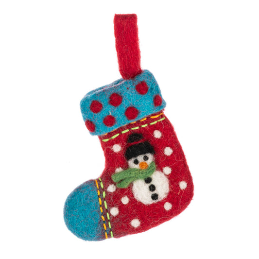 Felted Wool Santa & Snowman Stocking Ornaments Set of 2-1